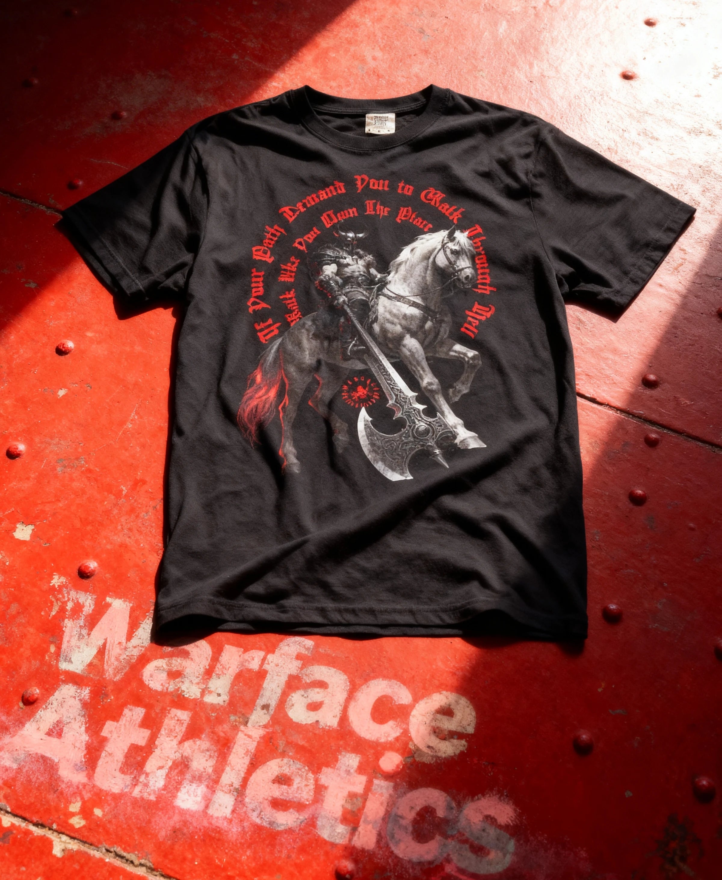 Walk Like You Own The Place viking gym shirt on display – men's norse warrior heavyweight tee, Comfort Colors 1717.