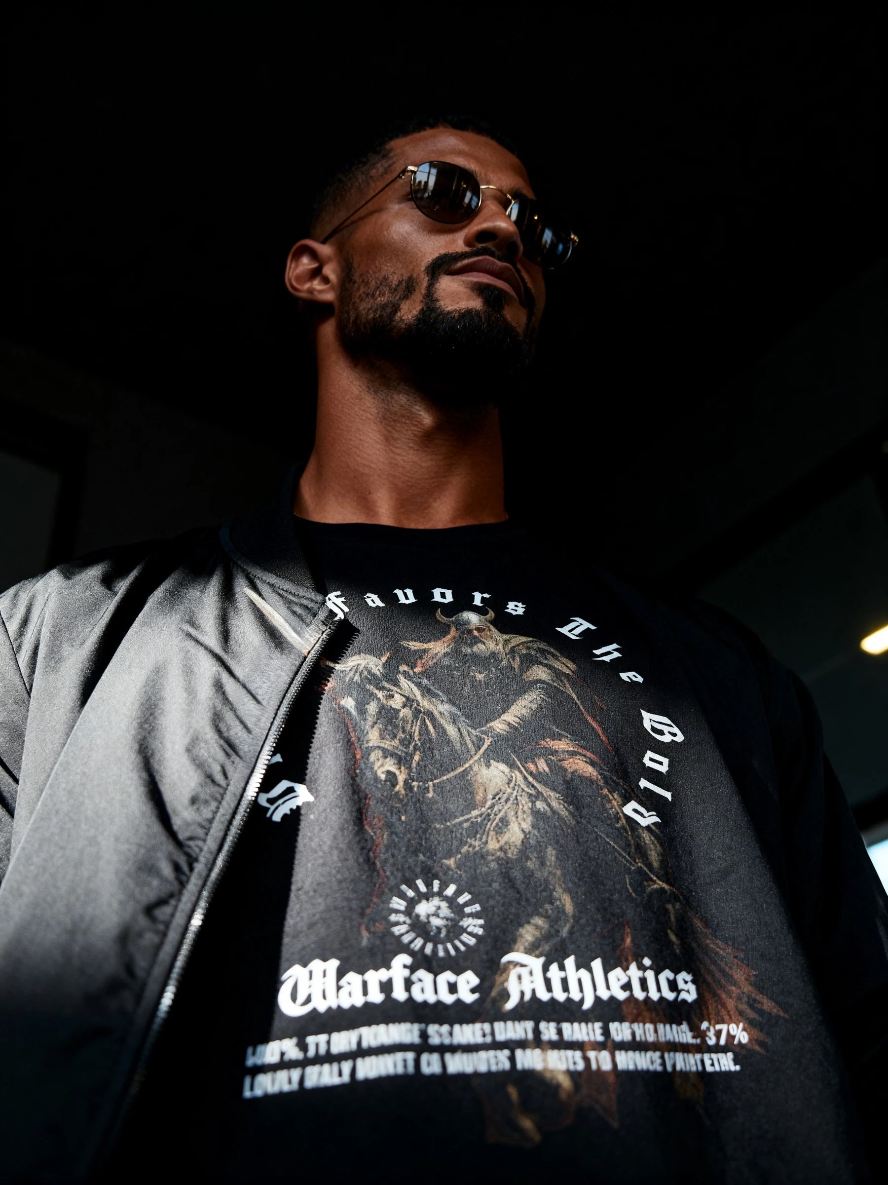 Victory Favors The Bold viking warlord graphic tee – men's Norse warrior gym shirt, Bella+Canvas 3001. Warface Athletics.