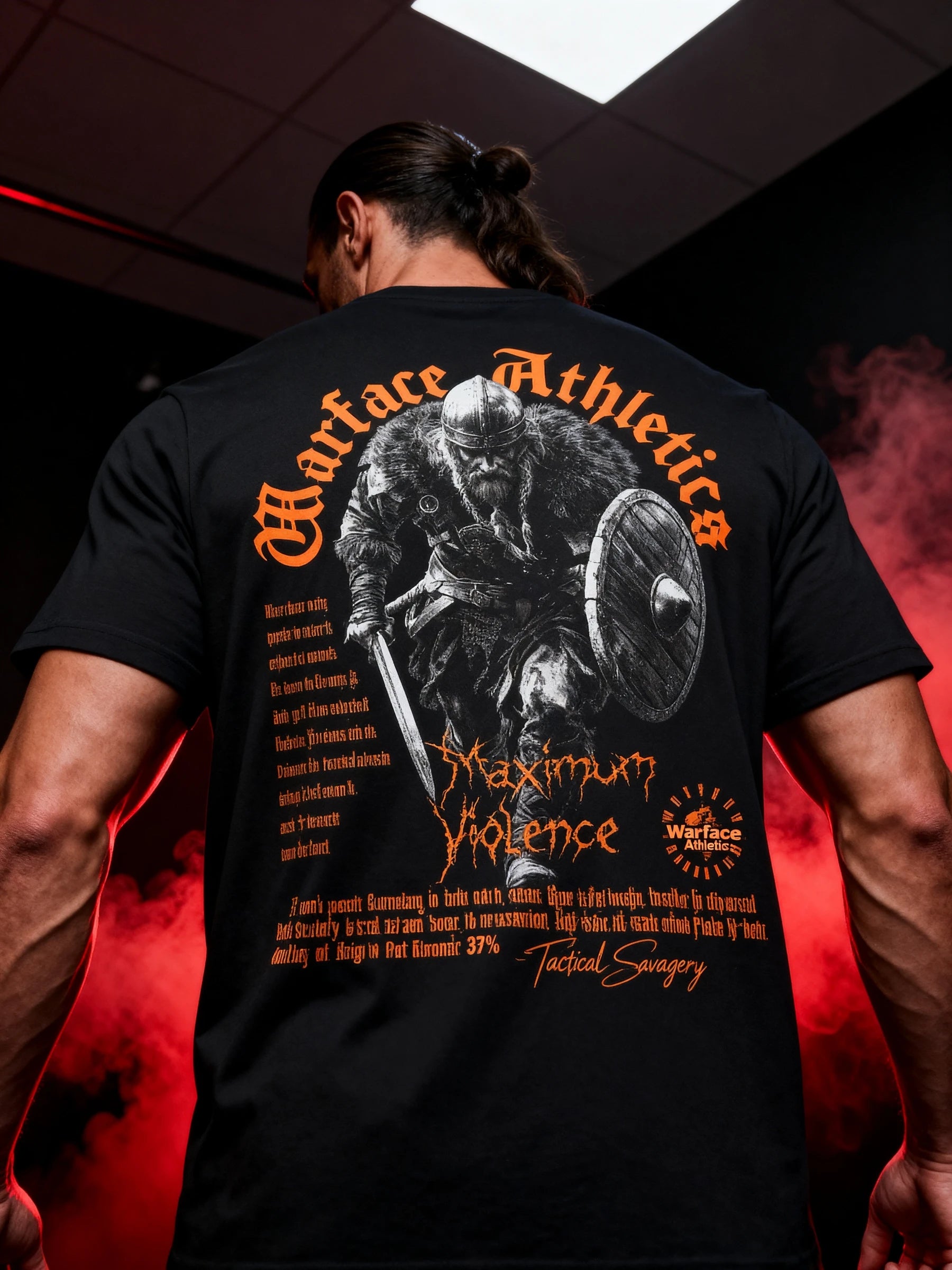 Viking Warrior Gym T-Shirt Back View — Men's Norse Mythology T-Shirt with Motivational Print by Warface Athletics