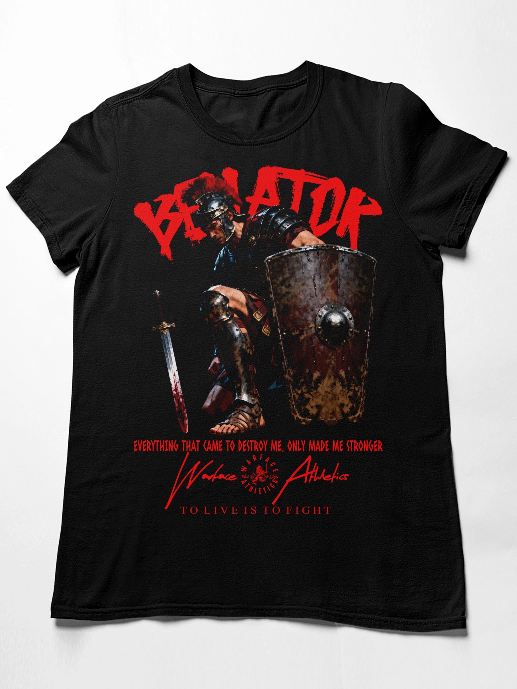 Mens graphic shirts – Venator gladiator heavyweight tee flat lay light background display – Warface Athletics