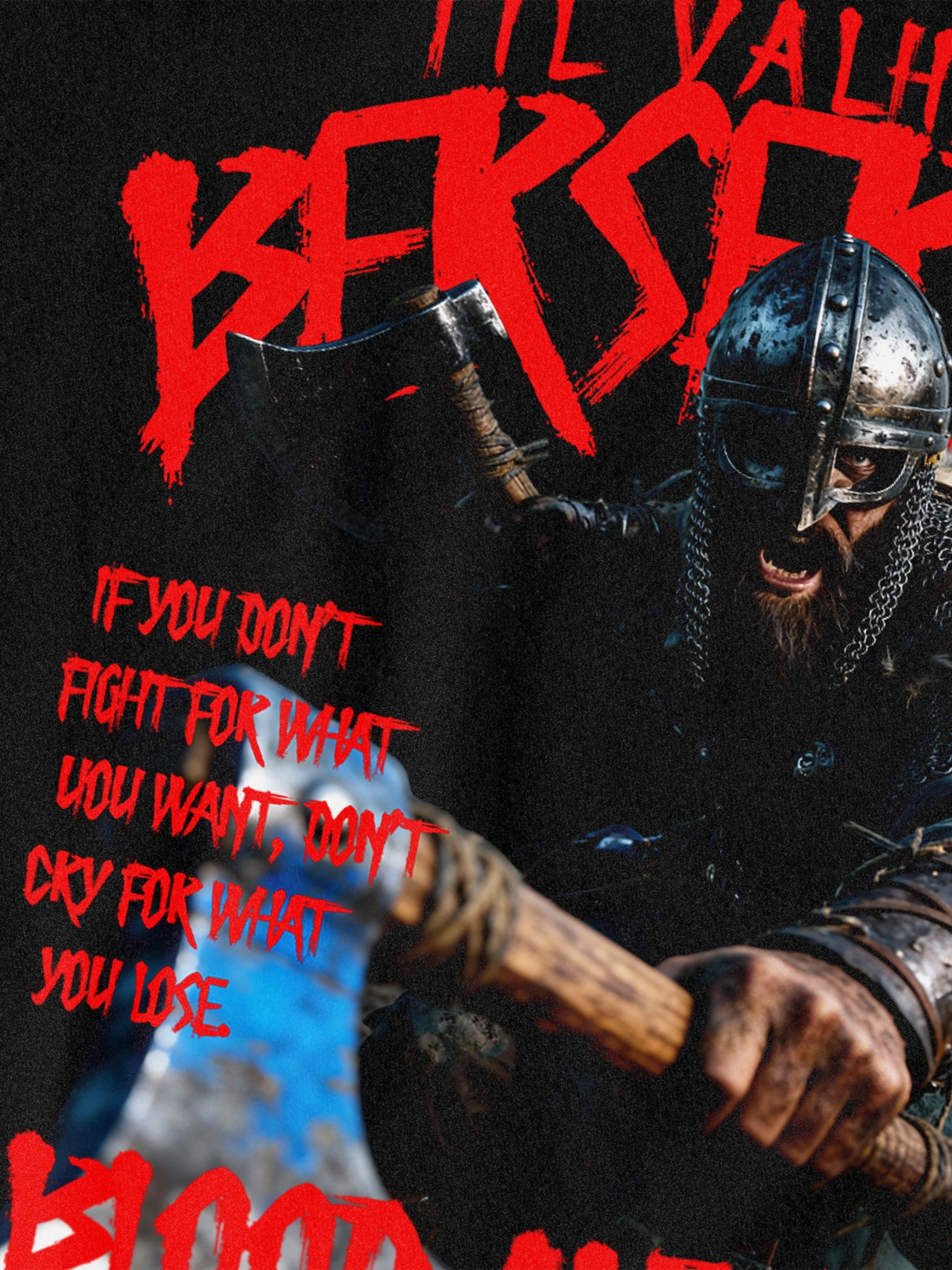 T shirt with graphics – Berserker Blood Price dripping red gothic text front print close up – Warface Athletics