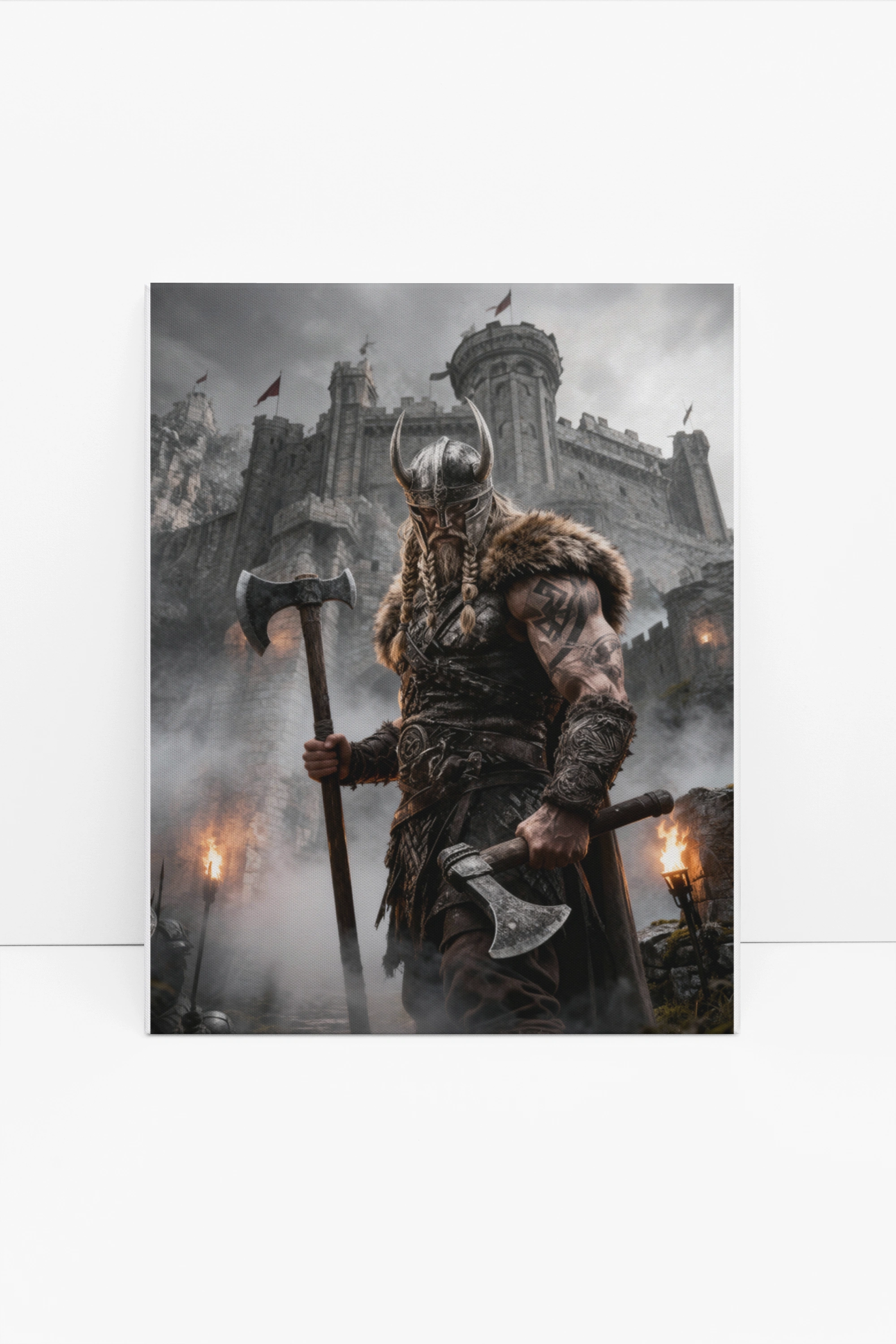 Large norse viking wall art – berserker warrior canvas print, gift for men home gym – Warface Athletics
