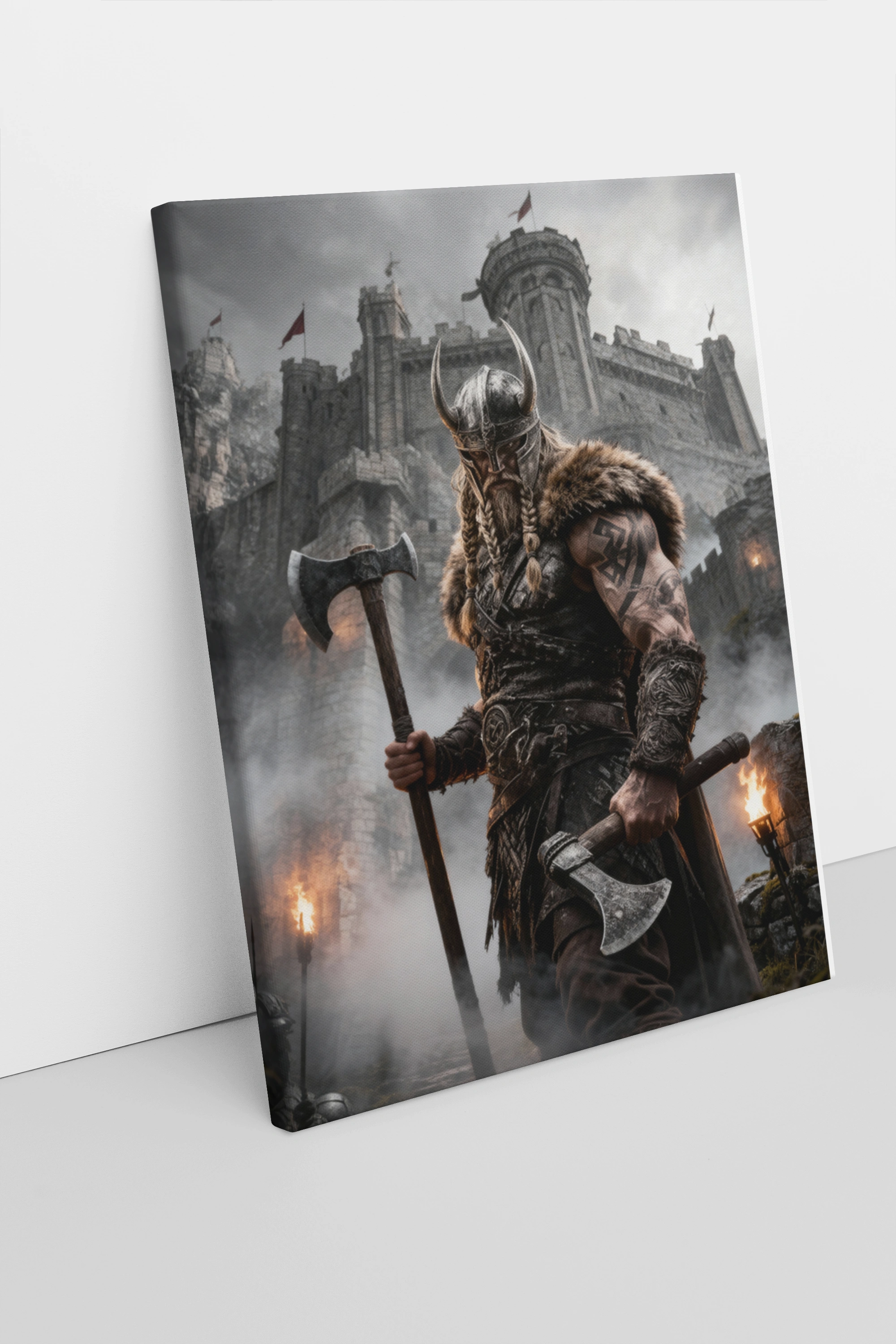 Gallery wrapped viking canvas – norse berserker warrior fortress, home gym wall art – Warface Athletics