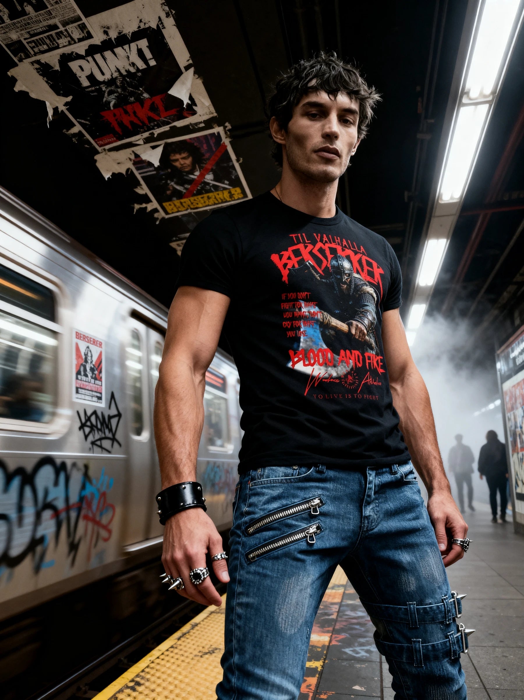 Athletic apparel men – model in Viking Berserker heavyweight gym tee urban full body lifestyle – Warface Athletics