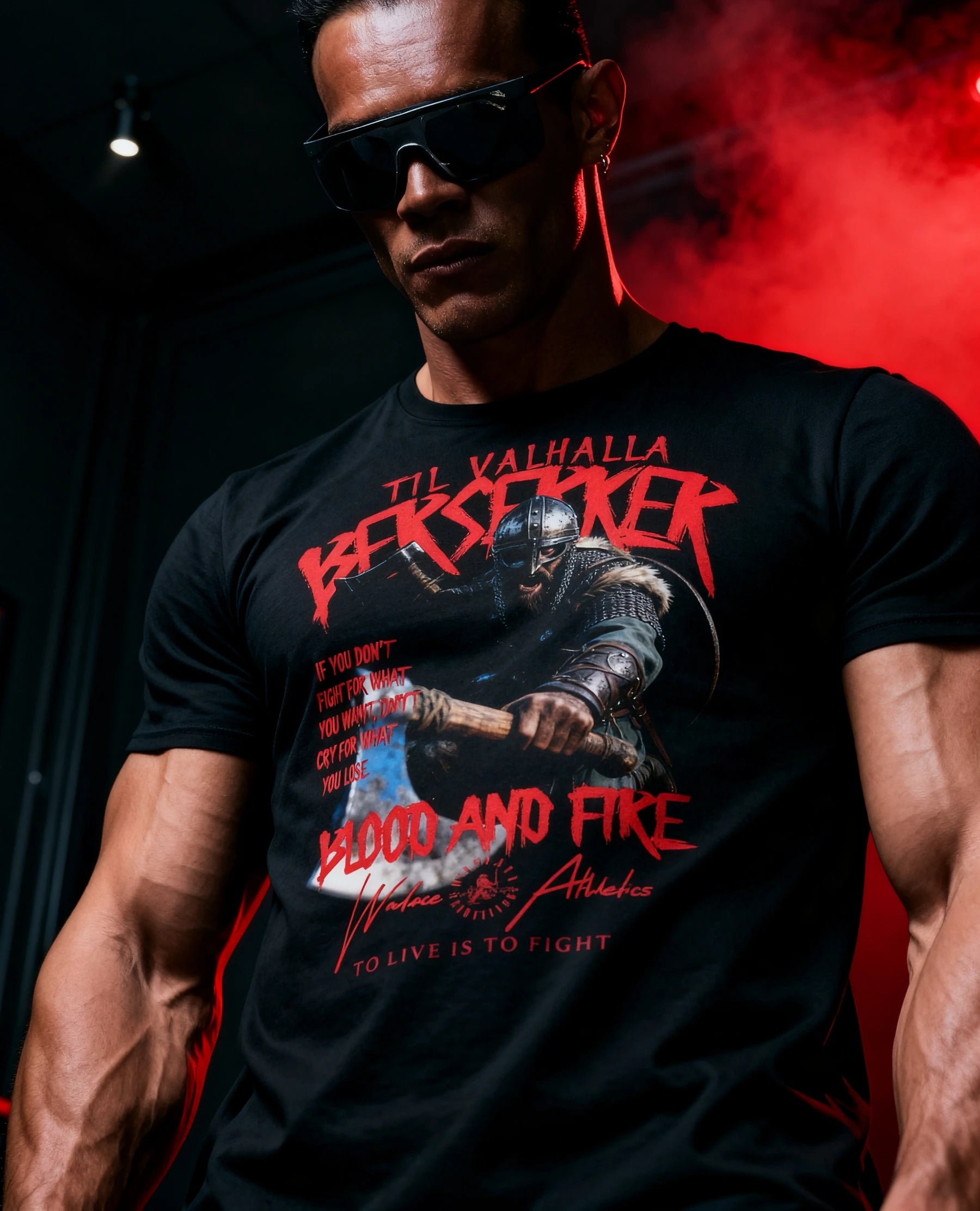 Mens graphic tee – Viking Berserker Blood Price heavyweight gym tee side profile dark shot – Warface Athletics